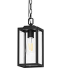 Modern Outdoor Pendant Light With Rock Solid Aluminum Build And Clear Glass Panel Waterproof Rust Proof Exterior Hanging Lamp For Covered Backyard Patio Vibes, black metal frame with clear glass sides.