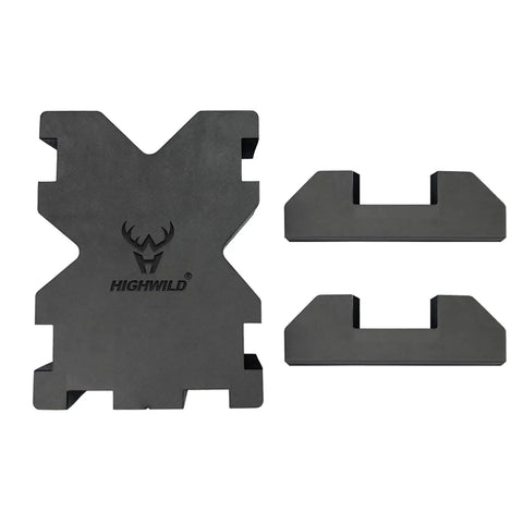 Two Height Foam Bench Rest with base, flexible for shooting, horizontal or vertical, foam guards against scratches, resists moisture.