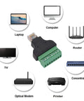 4 Pack RJ45 Screw Terminal Adapter Blocks For Ethernet Networks RJ45 Male To 8 Pin Connector 8P8C, compatible devices shown