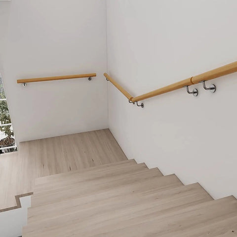 Premium Solid Oak Wood Handrail For Indoor Stairs And Hallways With Steel Mounting Brackets Straight Up Heavy Duty Build on staircase