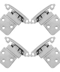 Four Pack Adjustable Self-Closing Cabinet Door Hinges, Flush-Mount Hidden Hinge Set, silver metal with screw holes