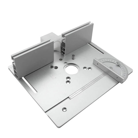 Dioche Aluminum Alloy Router Table Insert Plates Set For Woodworking compatible with most electric trimming, detailed view showing measurement lines.