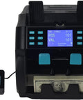 Top Shelf Money Counter Machine And Straight Up Fake Bill Detector featuring dual pockets, digital display, and mixed bill sorting.