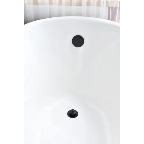 Bathtub with Brass Bathtub Drain Kit With Lift And Turn Mechanism, Single Hole Overflow Faceplate in Matte Black Finish installed