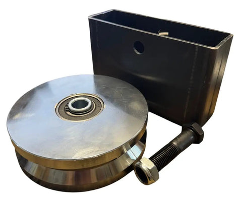 6 In Chrome Plated Steel V Groove Wheel With Box Mount featuring a smooth 5/8 In axle and durable design for industrial use.