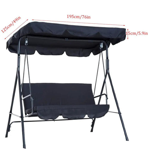 Replacement Canopy Top For Three Seat Outdoor Patio Swing, Black Shade Cover For Porch Garden Seat, showcasing tubular pockets.