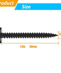 80 Piece Black Phillips Truss Head Self Tapping Screws One And One Half Inch Long showing size dimensions