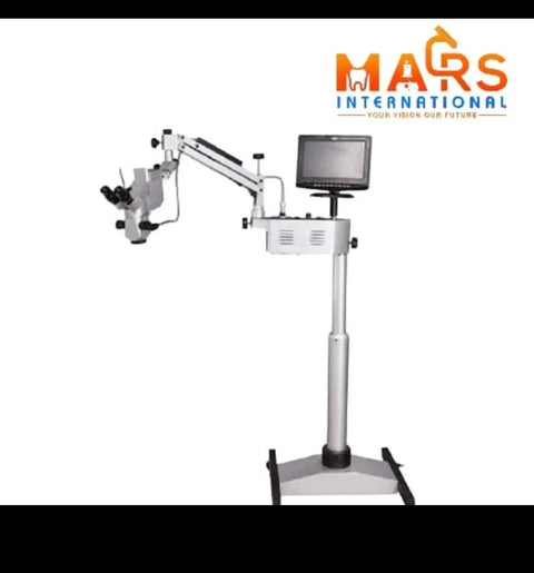 5 Step Dental Microscope Kit With Full Accessories and HD LCD Display Mobile Stand With Smooth Castors Articulating Arm Pro Grade Magnification for Precise Dental Exams and Procedures on mobile stand