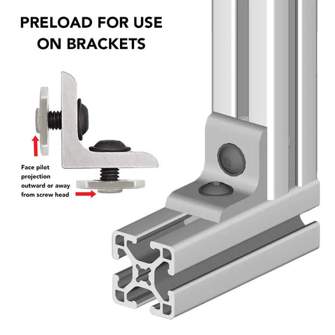 Centered Slide In Economy T Nuts 1/4-20 Stainless Steel, 18-8 Finish For 10 Series Aluminum Extrusions installed on bracket