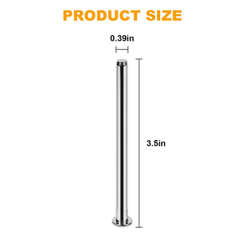 Six Pieces Of 3.5 Inch Indoor Door Hinge Pins Replacement in Silver Finish, Product Size Display, High Strength Steel Construction