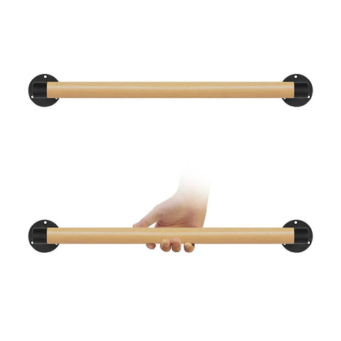 2Ft Wood Hand Rail For Stairs With Black Metal Brackets, Outdoor Steps Banister Deck Rails, Safe Grab Bar For Seniors and Kids