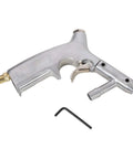 Heavy Duty Handheld Sandblasting Gun Kit With Portable Hopper, silver aluminum surface blaster gun with trigger.