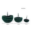Six Piece Nylon Buffing Mushroom Wheels Set With Assorted 2 Inch 3 Inch And 4 Inch Sizes For Polishing And Cleaning Metal Surfaces using green grit.