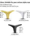 3 colors of metal furniture legs in luxury gold, polished chrome, and matte black; includes 4 to 7 inch options for stylish furniture upgrade.