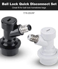 Two Pack Ball Lock Keg Disconnects With MFL Swivel Nuts For Quick No Fuss Beer Keg Connections In Your Home Brew Setup Sankey Compatible Durable Bar Grade Ball Lock Fittings. black and white 7/16-20UNF ball lock keg disconnects