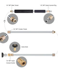 Image showing components of the 120 Inch Stainless Steel Pressure Washer Extension Wand Workhorse With 30 Degree And 90 Degree Curved Rods.