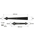 Set Of 6 Heavy Duty Garage Door Handle Hinges With Decorative Hardware Kit dimensions and steel material shown