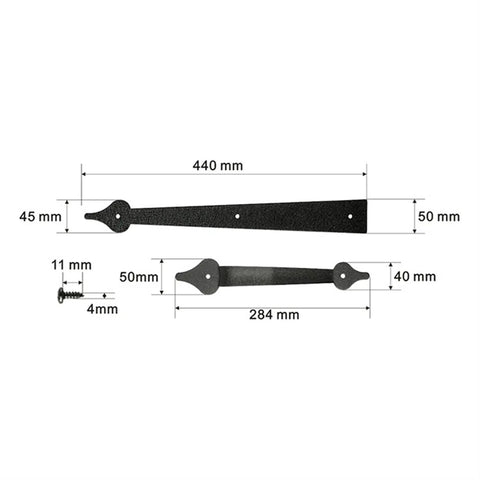 Set Of 6 Heavy Duty Garage Door Handle Hinges With Decorative Hardware Kit dimensions and steel material shown