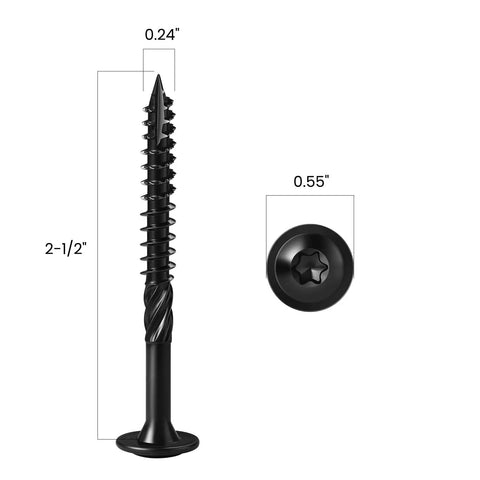 Pro Level Lag Screws For Heavy Duty Framing Number Fourteen By Two Point Five Inch Carbon Steel Wood Construction Fasteners displayed next to measurements.