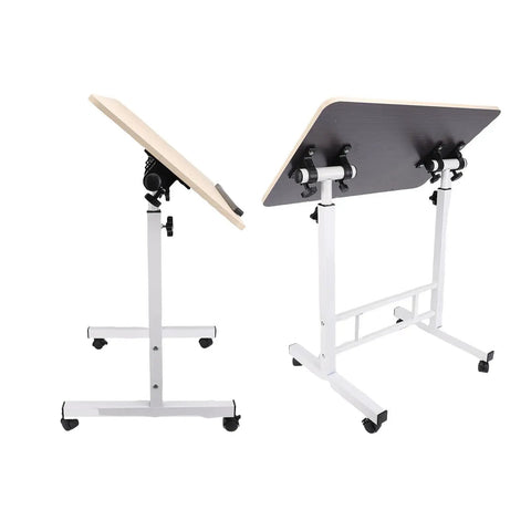 Mobile Adjustable Standing Desk With Scratch Resistant White Maple Surface And Sturdy Metal Base Rock Solid Height Adjustable mobile workstation with wheels.