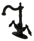 Heritage Matte Black Two Handle Bathroom Faucet With Brass Pop Up Drain And Cover Plate Deck Mount 4 Inch Centerset