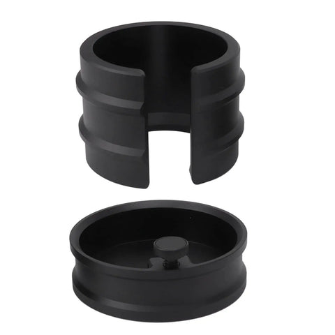 Premium Aluminum Coffee Portafilter Holder And Tamper Station Compatible With 51mm 53mm 58mm Espresso Makers shown in black finish.