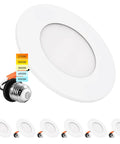 Six Pack 4 Inch LED Recessed Ceiling Lights With Five Color Temperature Options 2700K To 5000K, Magnetic Trim Downlight