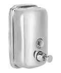 Heavy Duty Stainless Steel Wall Mount Soap Dispenser With Smooth Glide Manual Pump and Ergonomic One Touch Operation, side view.