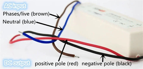 Rugged 12V 60W Waterproof LED Power Supply with 5A Switch Driver, AC to DC LED Transformer, 110V/220V Compatible, High Efficiency Outdoor Lighting Driver for Signs, Shelters, and Garden Projects wiring diagram with AC input and DC output