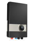 Tankless Electric Water Heater Delivers Instant Hot Water Under Sink For Bathroom Cabinet Or Kitchen Counter Featuring No Sweat Installation with digital display.