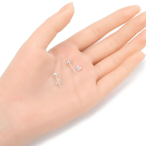 10 Pack Sterling Silver Stud Earrings 4mm Ball Posts With Backs Real 925 Solid Silver Hypoallergenic Nickel Free 0.6 Inch Length 5 Pairs Everyday Sparkle For Sensitive Skin on hand with backs
