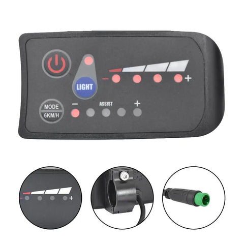 Ebike LED Meter Display 48V IP65 Waterproof With UART Protocol 5Pin Electric Bicycle Meter Parts showing close-up controls