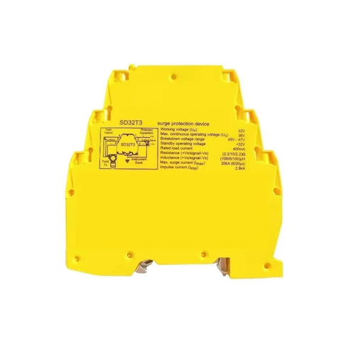 Heavy Duty DIN Rail Surge Protector SPD With 3 Terminal SD32T3 3 Wire Signal Line in yellow plastic for industrial use