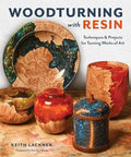 Book cover: Woodturning with Resin by Amazon; colorful turned resin-wood bowls and vases on display.