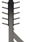 Side view of 360 Degree Swivel Bead Roller Stand with integrated die storage for 8, 19, and 27 inch elite bead rollers.