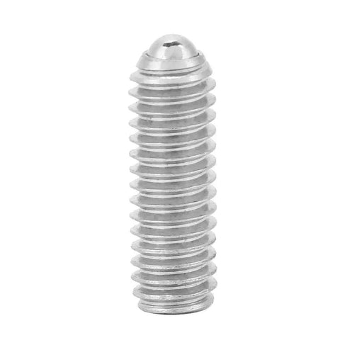 Top Shelf M4x12 Hex Spring Ball Plunger Screws Premium Stainless Steel Bead Fasteners profile view showing threaded design.