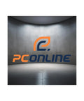 PC Online logo in a modern gray room with smooth walls and polished floor, emphasizing tech and innovation.