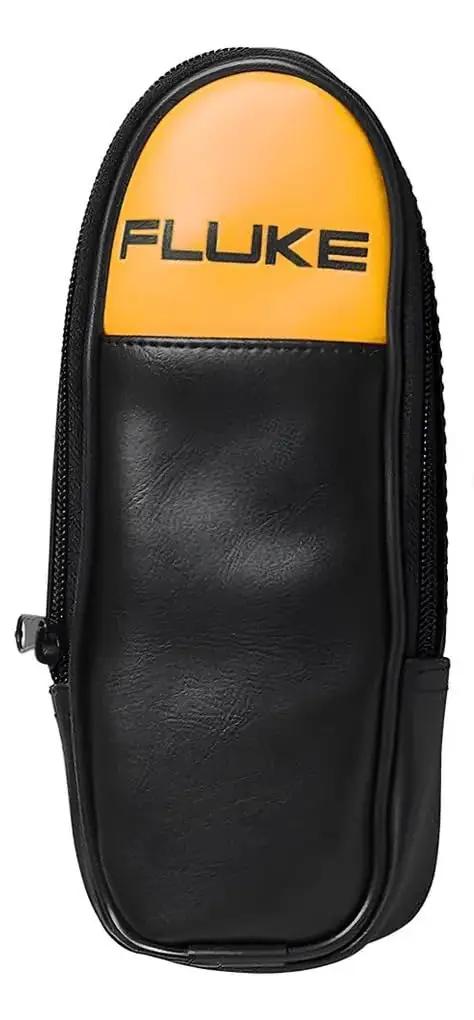 Pro-Grade Digital Clamp Meter with 30mm Jaw case, black leather, zipper closure, Fluke logo, fits large conductors, 400A/600V.