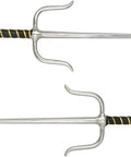 Pro Grade Martial Arts Training Sais 15 Inch Stainless Steel Blades With Wrapped Grip And Gold Accent Handle Pack Of 2 displayed.