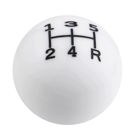 5 Speed Round Ball Shift Knob For Manual Cars, white resin shifter lever head, black gear markings, street-ready