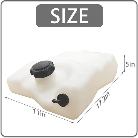 Gas Tank Assembly For Scotts Sabre L Series Riding Mowers GY21876 GY21102 GY20894 704665 showing dimensions: 17.2x11x5 inches