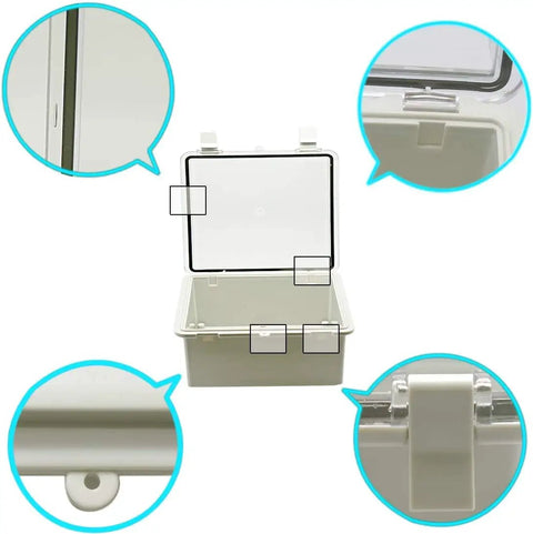 Outdoor IP65 ABS Plastic Junction Box With Clear Hinged Cover For Easy DIY Install Weatherproof Electrical Enclosure open view