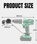Image showing dimensions of High-Power Drill Nibbler For Sheet Metal Cutting, Titanium-Plated Nibbler Head attached to a drill.