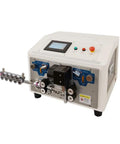 Workhorse Automatic Wire Cutting And Stripping System Handles Two To Four Conductor Cable With Smart Touch Panel and one-click correction unit angle view.