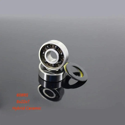 Pro Grade 608 2RS Hybrid Ceramic Bearings With Abec 7 Precision an 8 pack sized at 8x22x7mm with black and yellow seals.