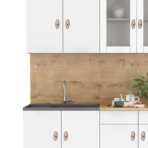 Ceramic Cabinet Handles Antique Brass Pulls Vintage Drawer Knobs For Kitchen Cupboard Bar installed on white kitchen cabinet doors.