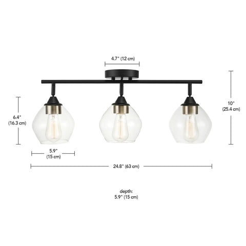 Harrow Three Light Track Lighting Fixture In Matte Black With Antique Brass Accents And Clear Glass Shades Bulbs Included Delivers 650 Lumen And A Totally Dope Mid Century Modern Vibe For Living Room Kitchen Or Hallway
