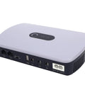 Heavy Duty 10400mAh UPS Battery Backup For Router Modem And Security Cameras Solid Plug And Play Surge Protector viewed from the side.