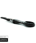 Side angle of black Integrated Handlebar System Bicycle Computer Mount compatible with Garmin, aluminum, secure lock, easy install.