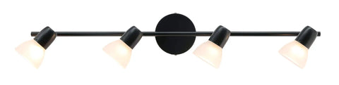 4 Light Track Bar Lighting With Glass Heads In Cool Matte Black Finish, Hardwired adjustable ceiling fixture, XB-TR1237-4-MB